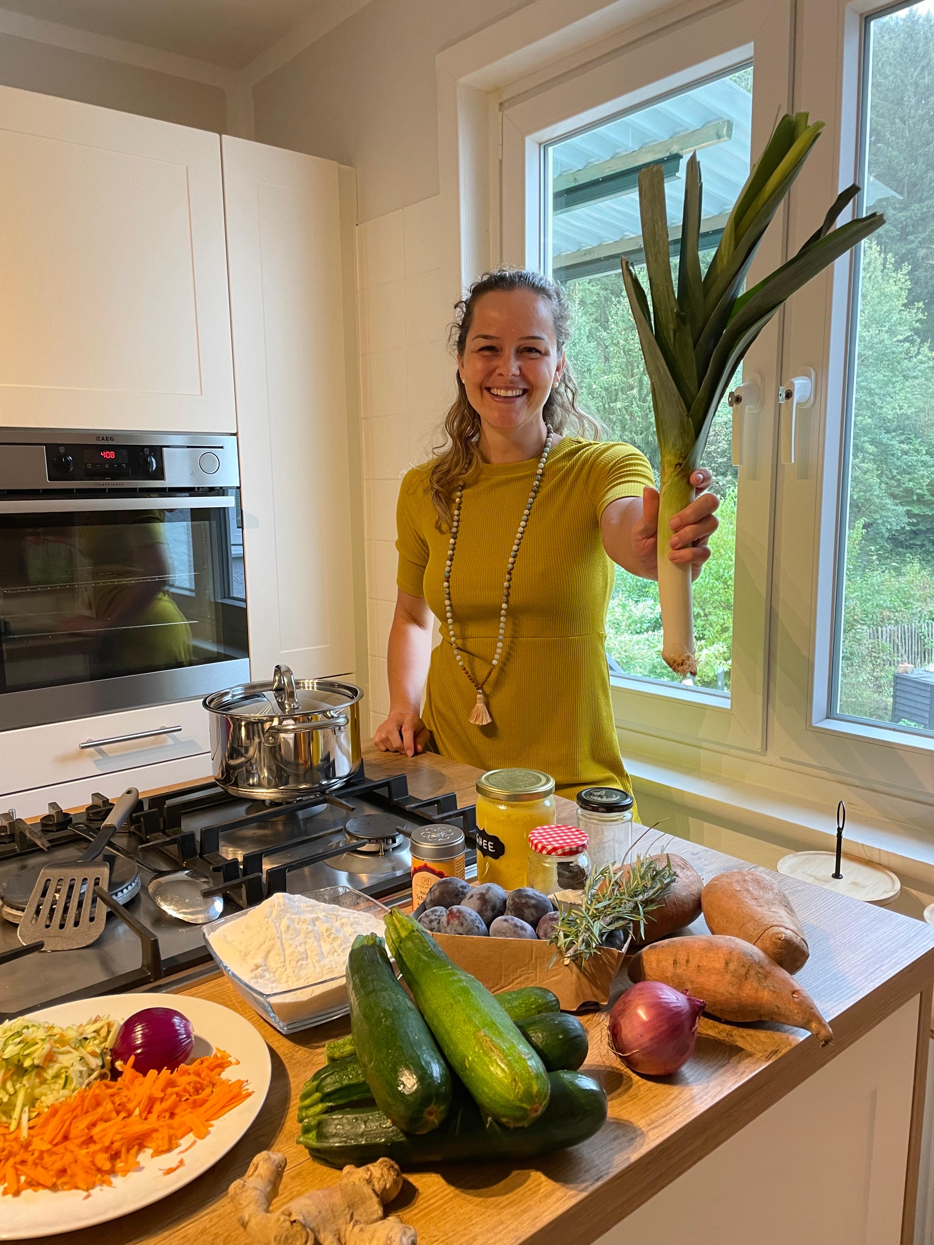 Ulrike cooking with fresh herbs